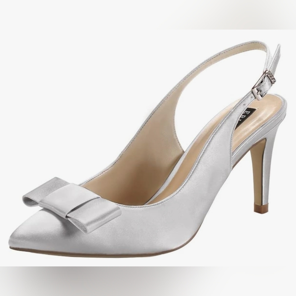NIB Satin Silver Slingback Heels